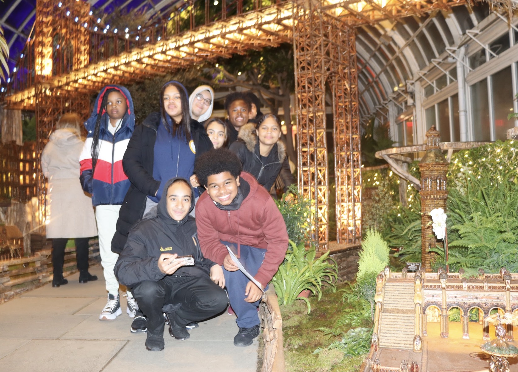 Highbridge Voices students at the NY Botanical Garden Holiday train show