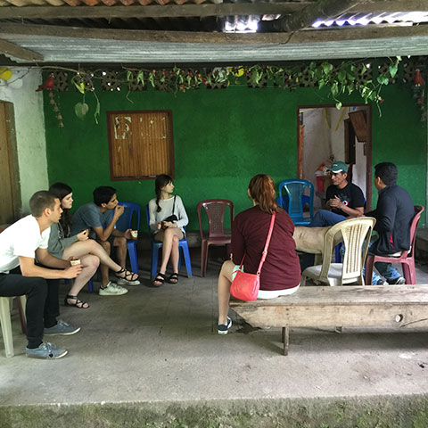 Humanitarian affairs students meeting with a family in Nicaragua.