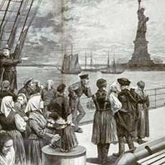 Picture of Immigrants and NY Harbor with Statue of Liberty