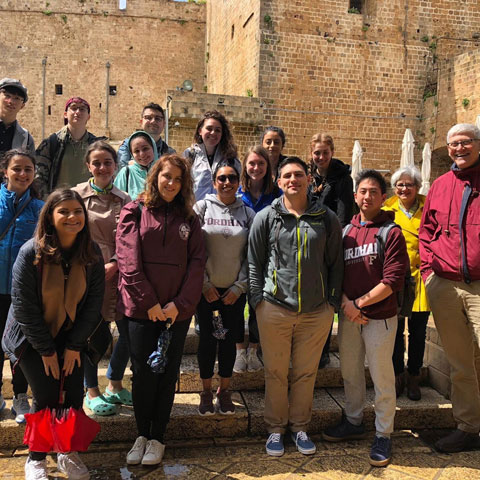 Jewish Studies students pose as a group during a trip to Israel