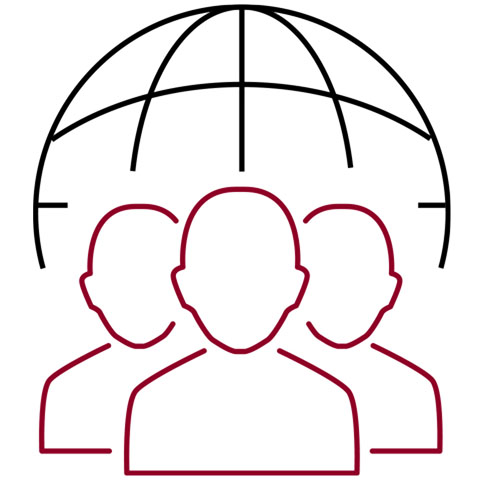 Three individuals in front of a globe