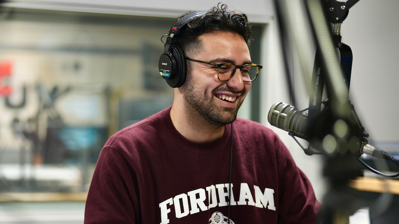 David Escobar at WFUV, located in the basement of Keating Hall