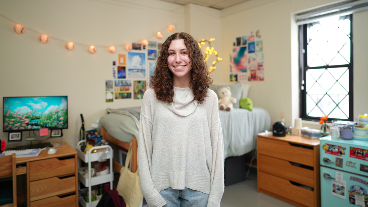 Madison Cossaboom in her dorm room at Rose Hill