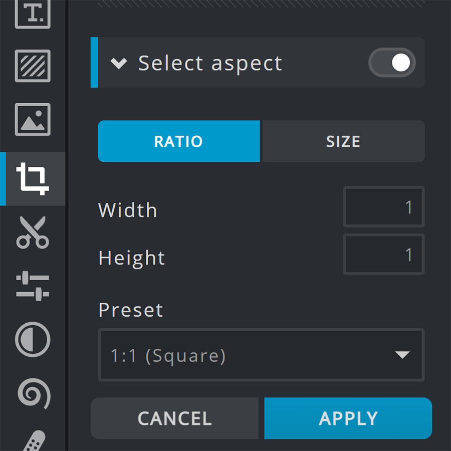Screenshot of the aspect ratio section in Pixlr