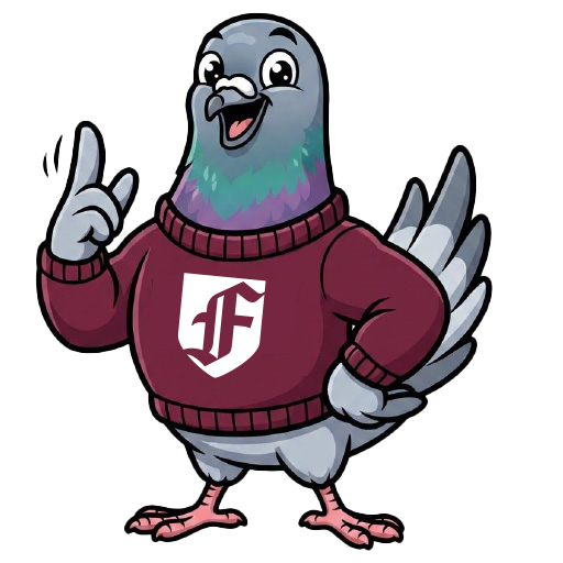 Remy the Pigeon in a Fordham sweater