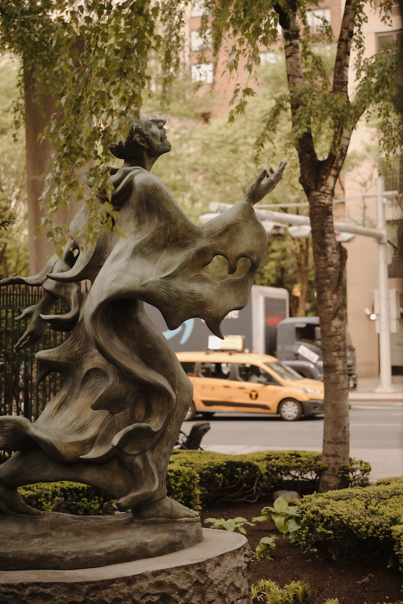 St. Ignatius statue outside the Lowenstein building on the Lincoln Center campus