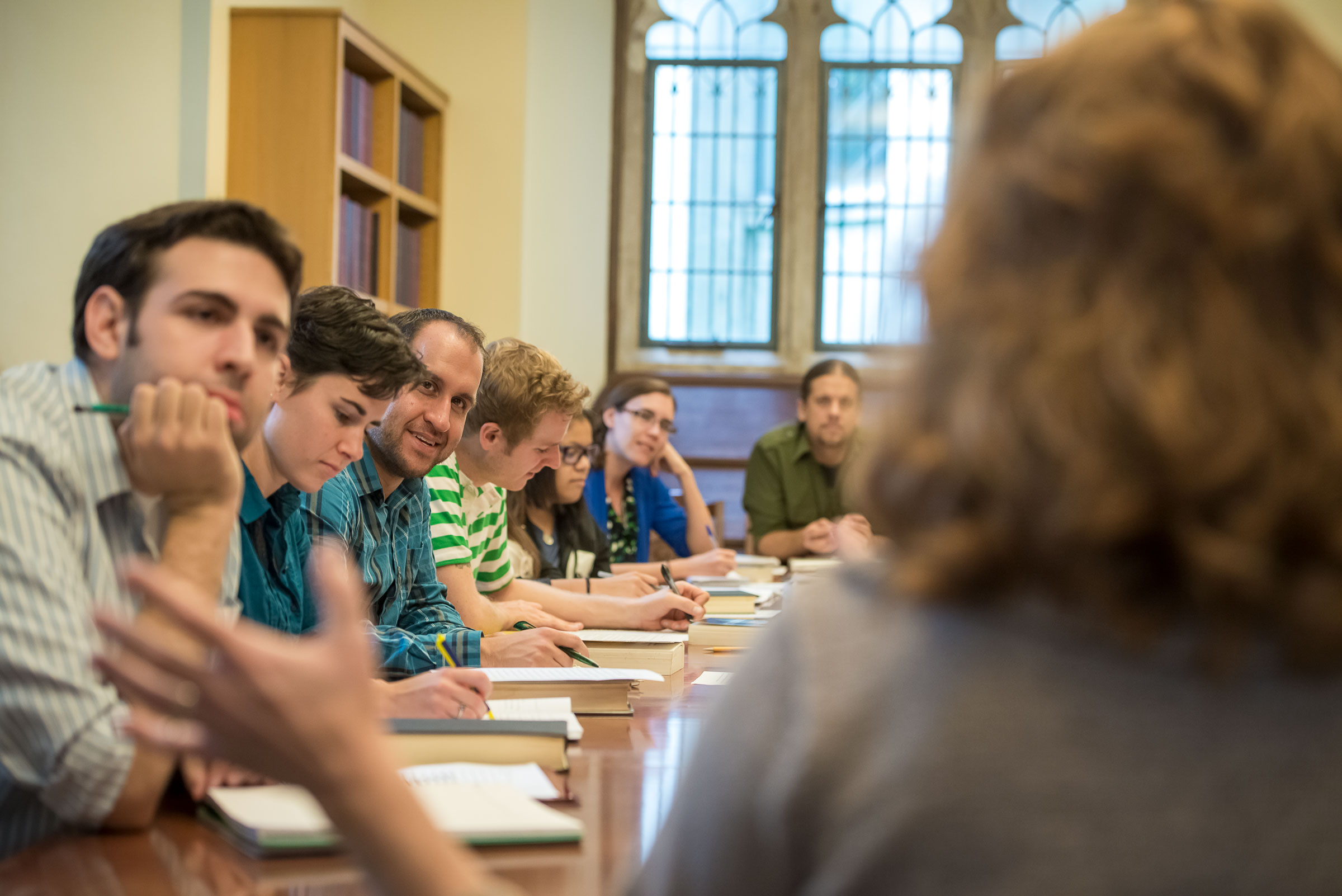 Graduate students participate in a seminar on the Rose Hill campus