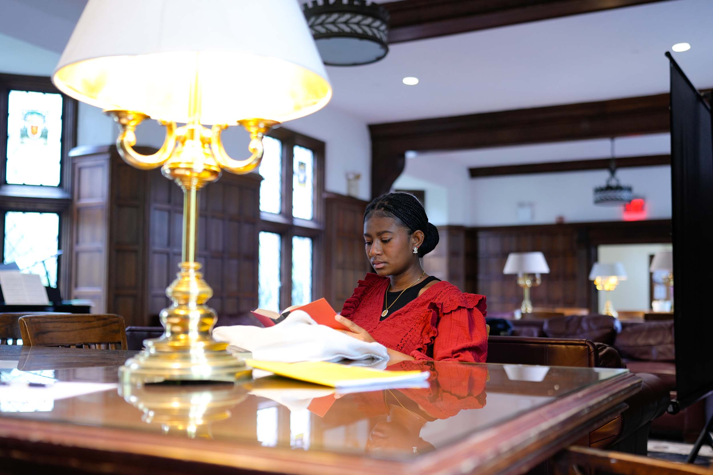 Student studying in a student lounge