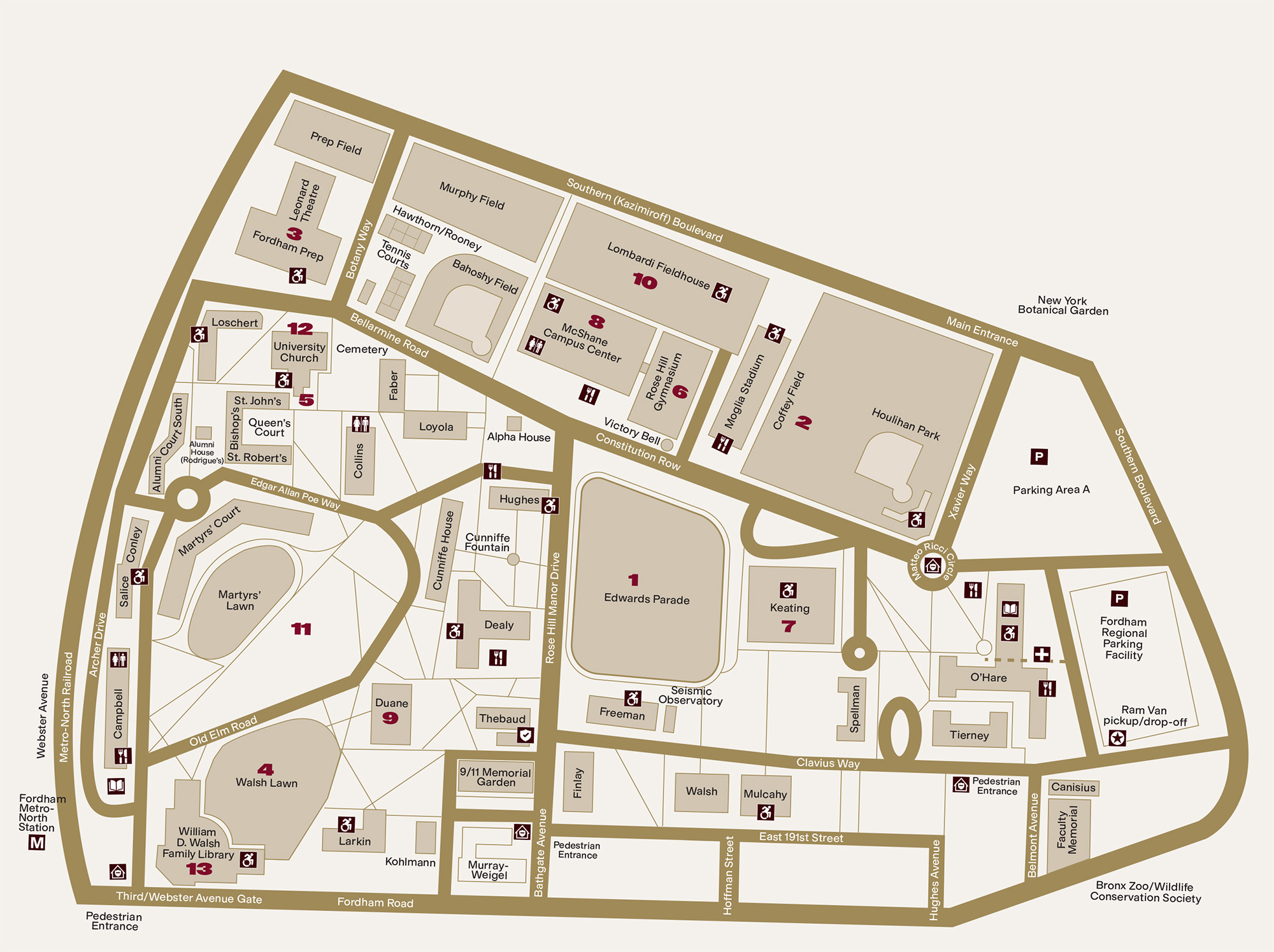 Commencement day campus map including both live and severe weather locations