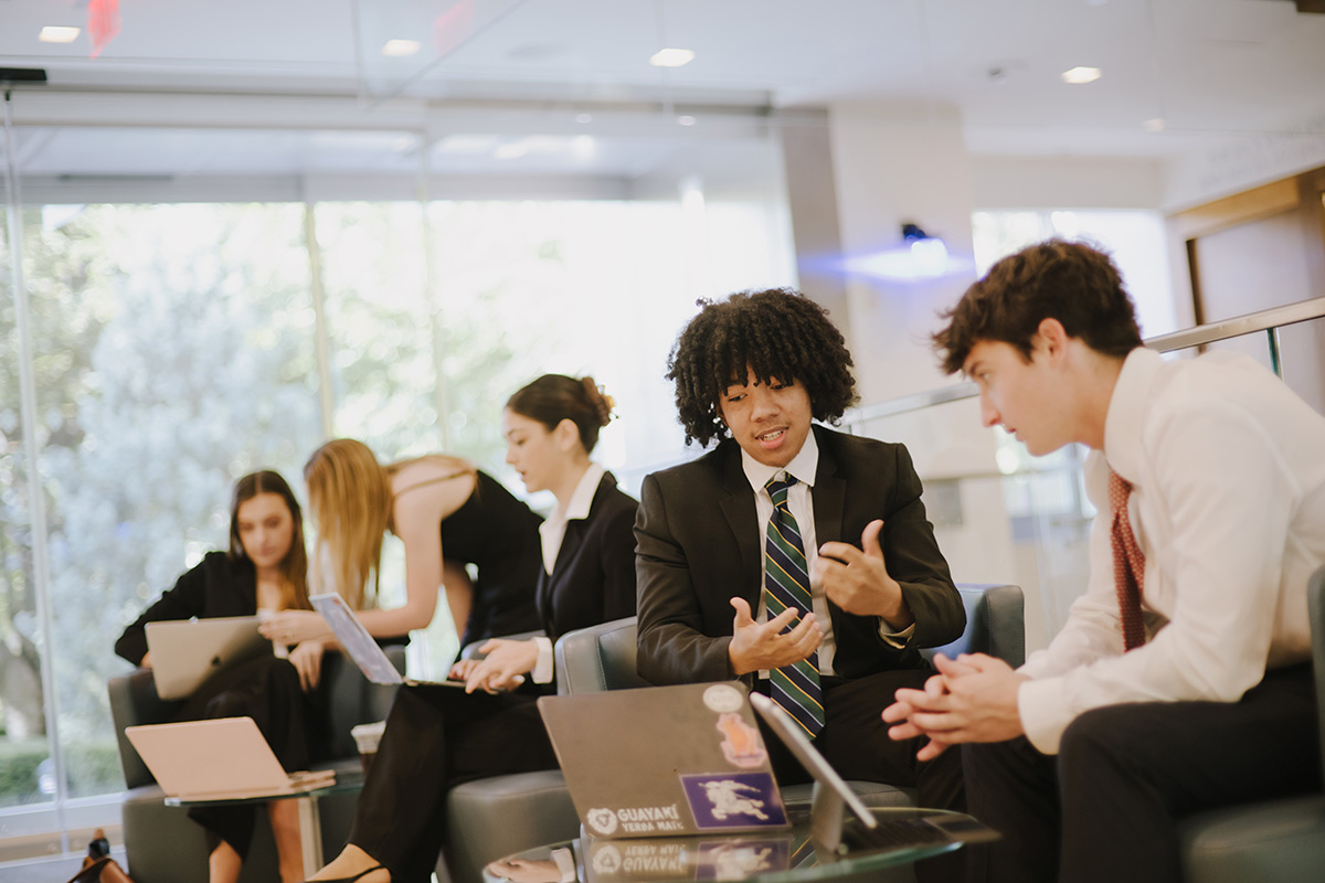 Marketing students working on a group project