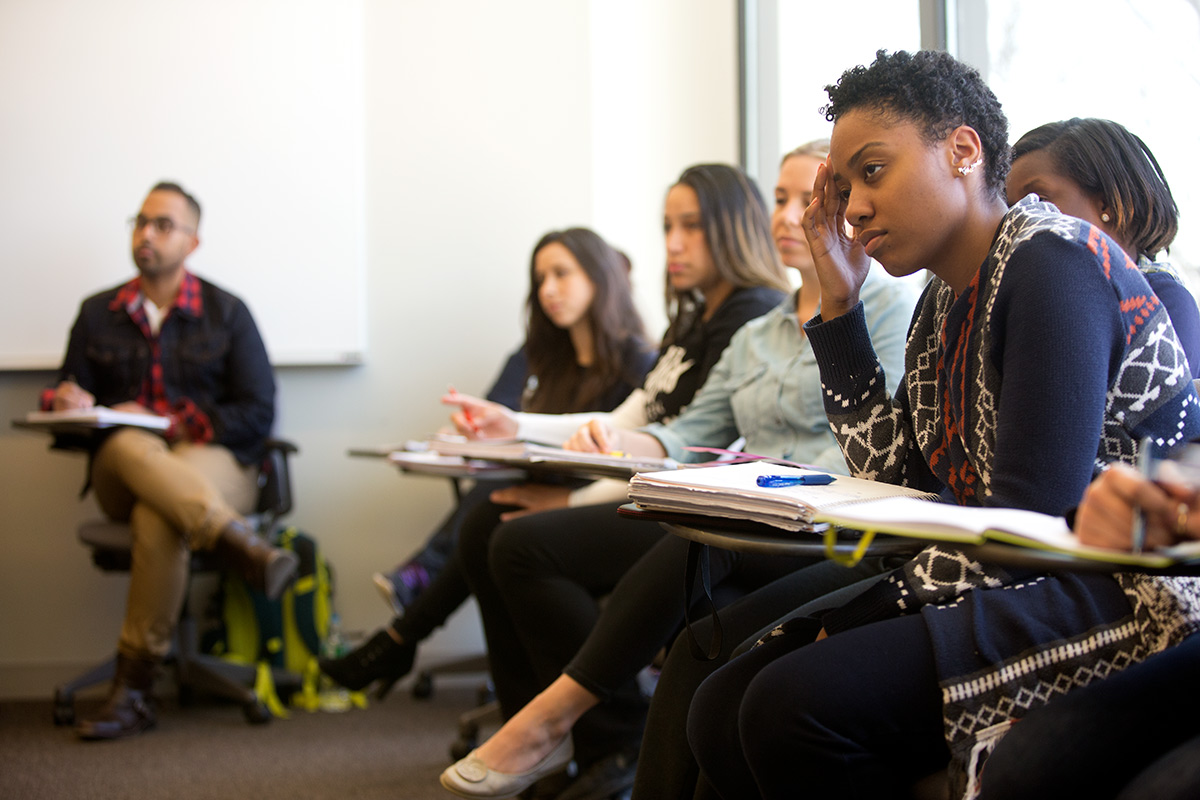 Students sitting in a social work class