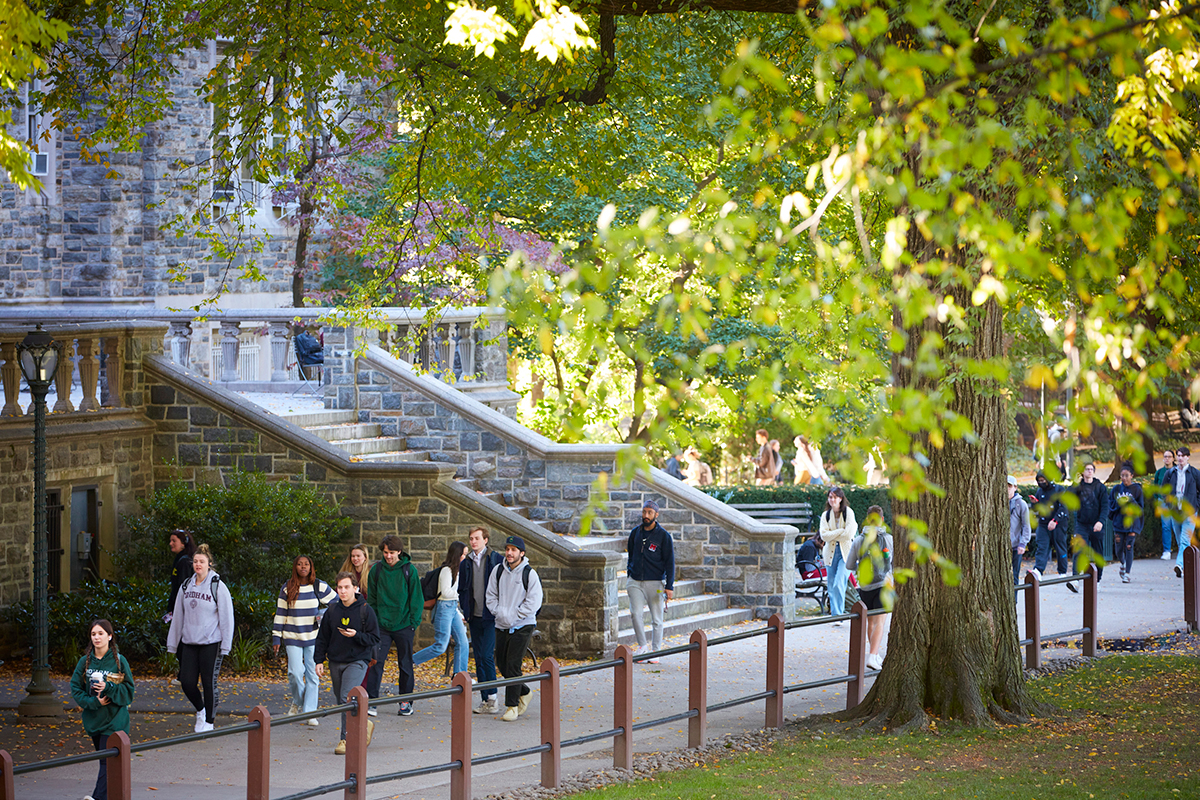 Students walking along path at Rose Hill