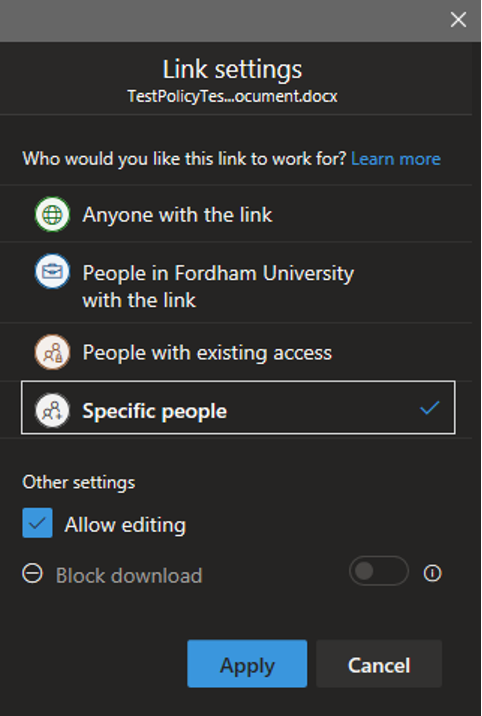 Sharing on Microsoft OneDrive