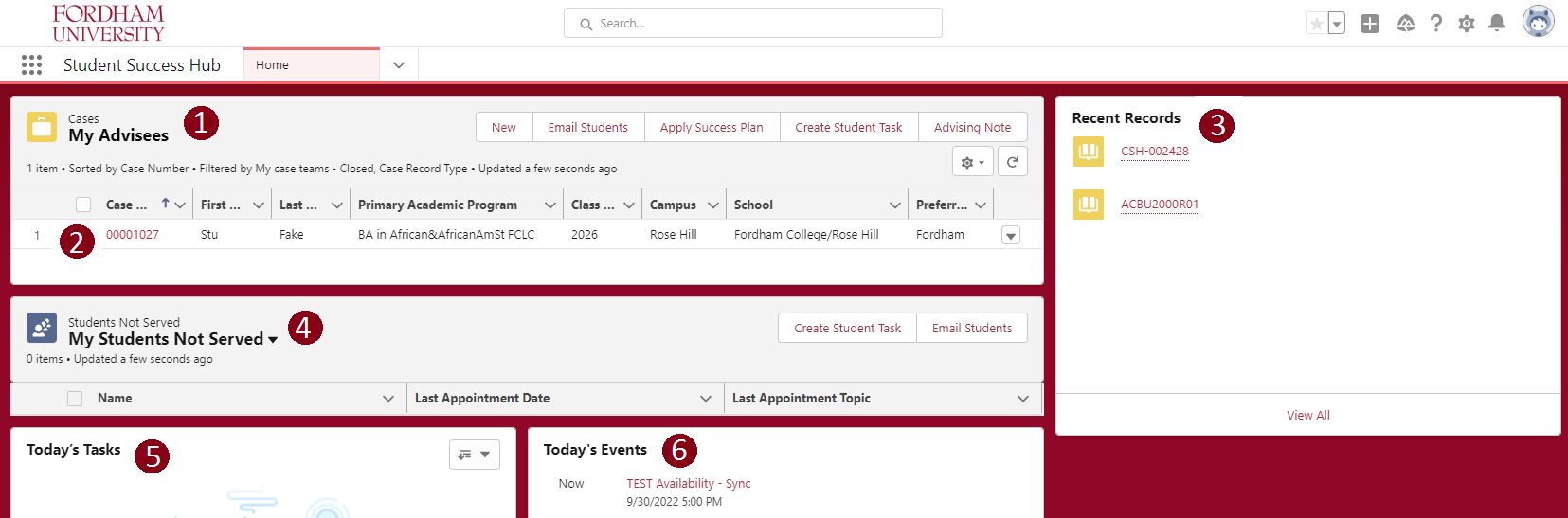 Screenshot of the Fordham Hub homepage.