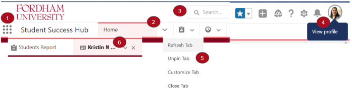 The Fordham Hub top navigation bar