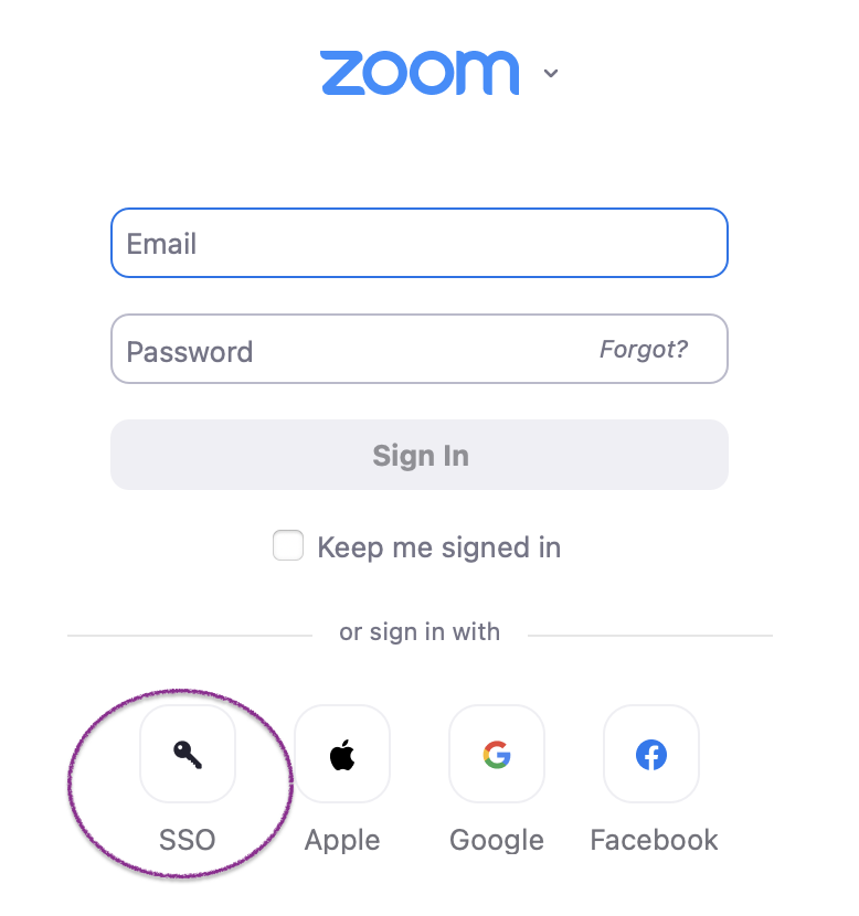 Zoom desktop app log in screen