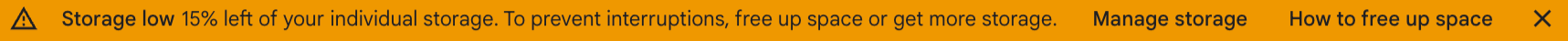 Google Storage 15% usage orange warning