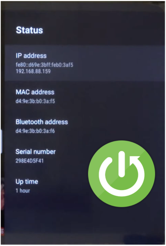 Sharp Smart TV settings screen showing the WiFi MAC address