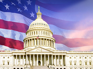 Government building and American flag