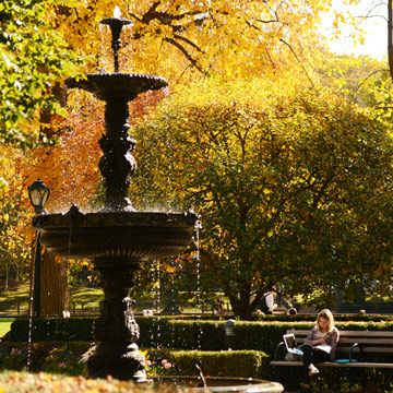 Fountain in the Fall with Female Student
