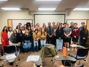 Dr. Christina Greer, students, and mayoral candidate Zellnor Myrie