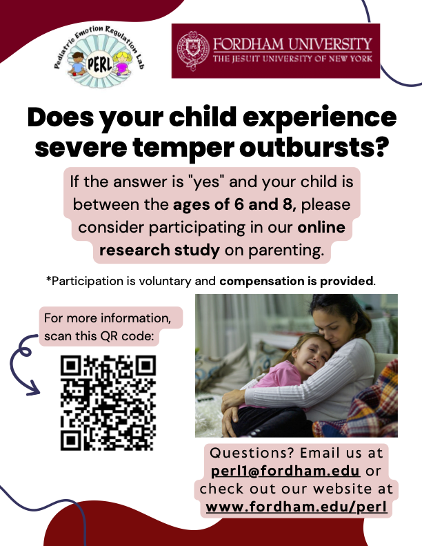 Poster with headline DOES YOUR CHILD EXPERIENCE SEVERE TEMPER OUTBURSTS? with a QR code