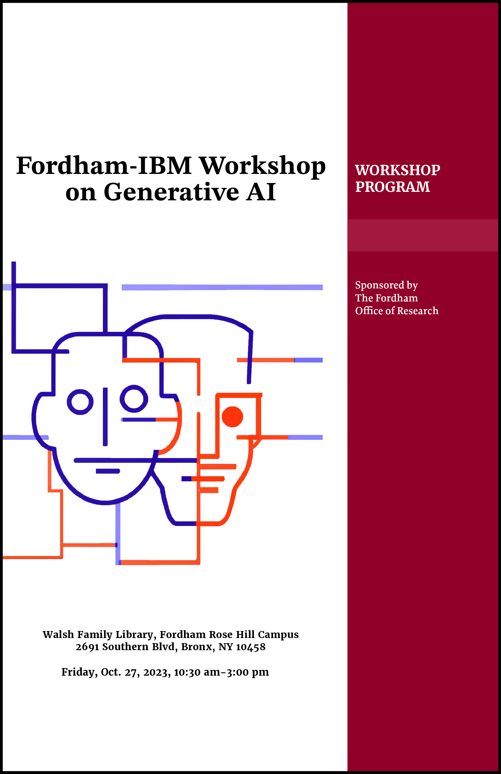 This program cover image was generated with assistance from DALL-E, an AI model developed by OpenAI, and customized by Nolan Zhang, Fordham Ph.D. candidate in GSS and Research Assistant to the Office of Research.