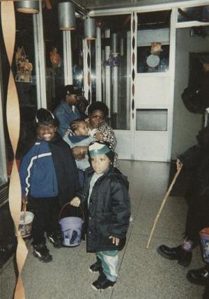 Halloween at the lobby with decorations that Ms. Pat and residents put up every year.