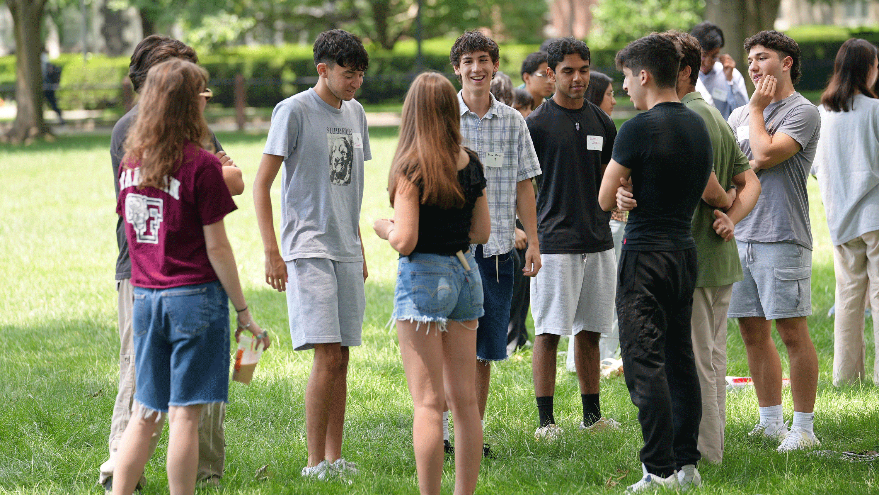 Students chat during ice breaker activities on the Rose Hill campus at summer orientation