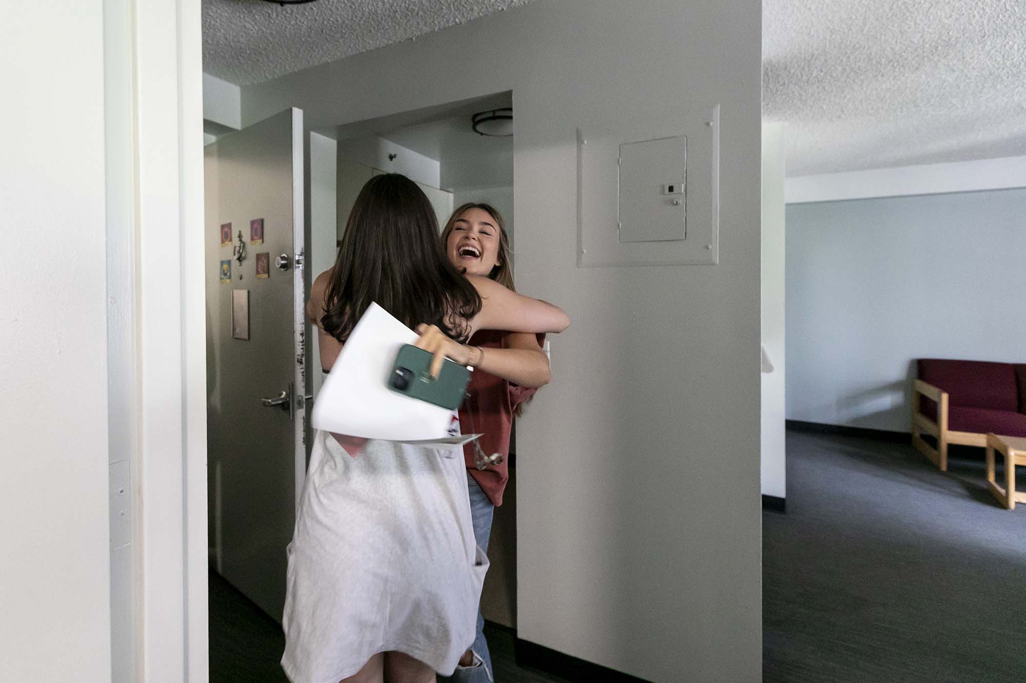 Students on opening day in LC residence hall