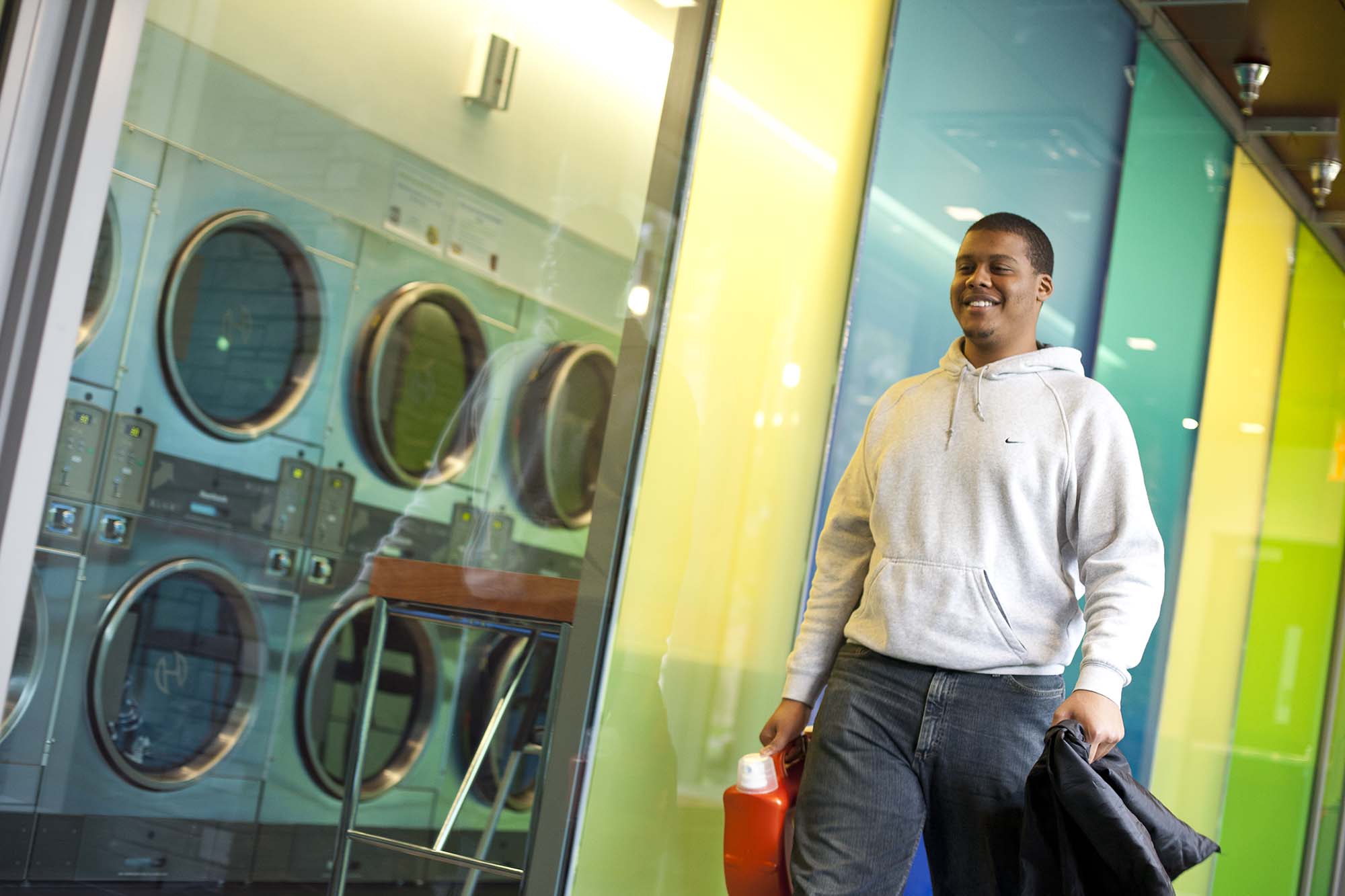 Student near laundry room