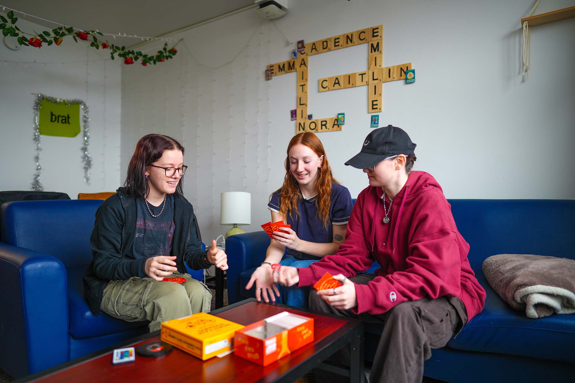 Students playing games in Walsh hall