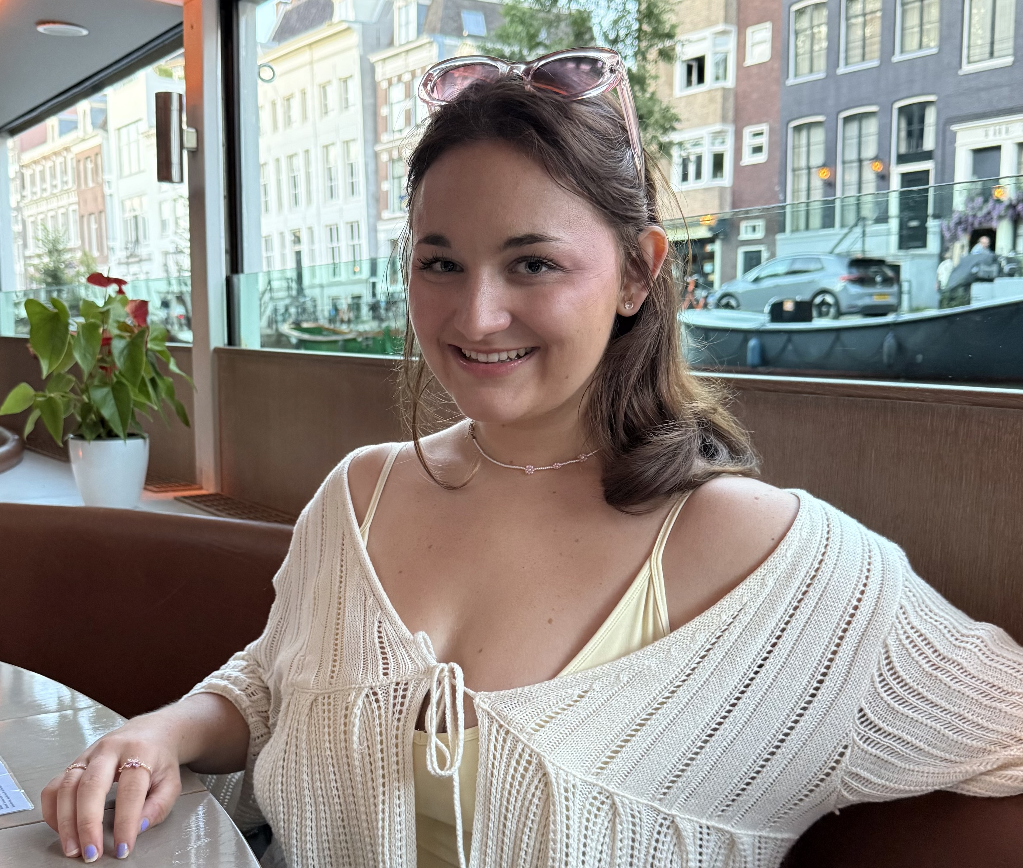 Student sitting at a restaurant