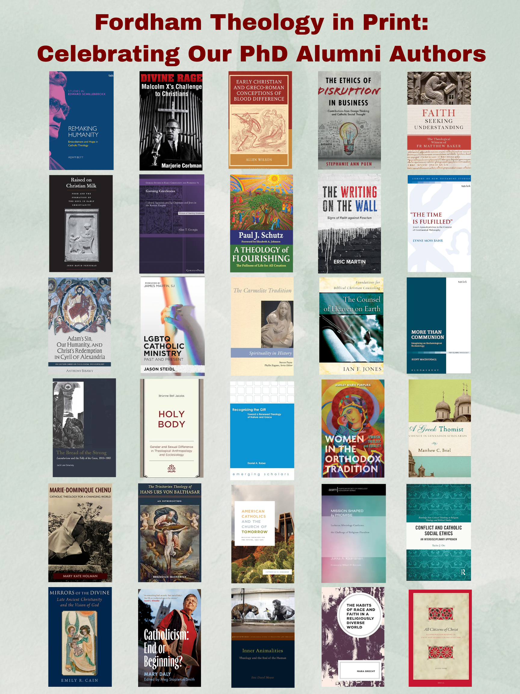 A poster of various book covers from Theology Alumni