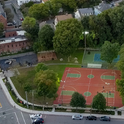 Ariel view of basketball courts
