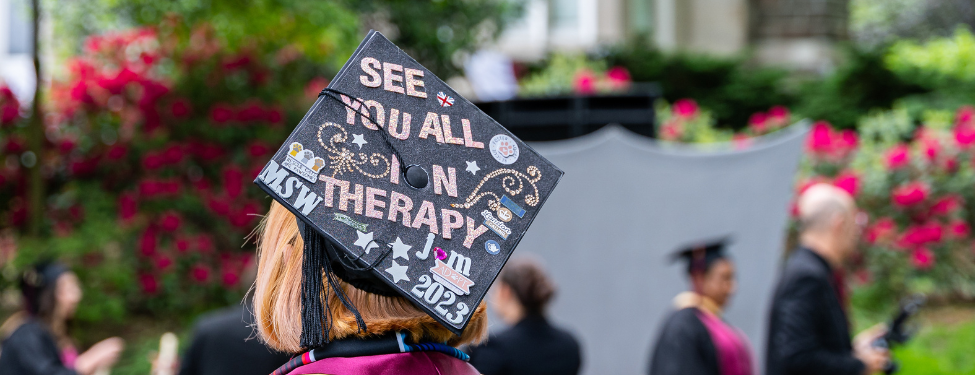 a student's graduation cap that reads: see you all in therapy.