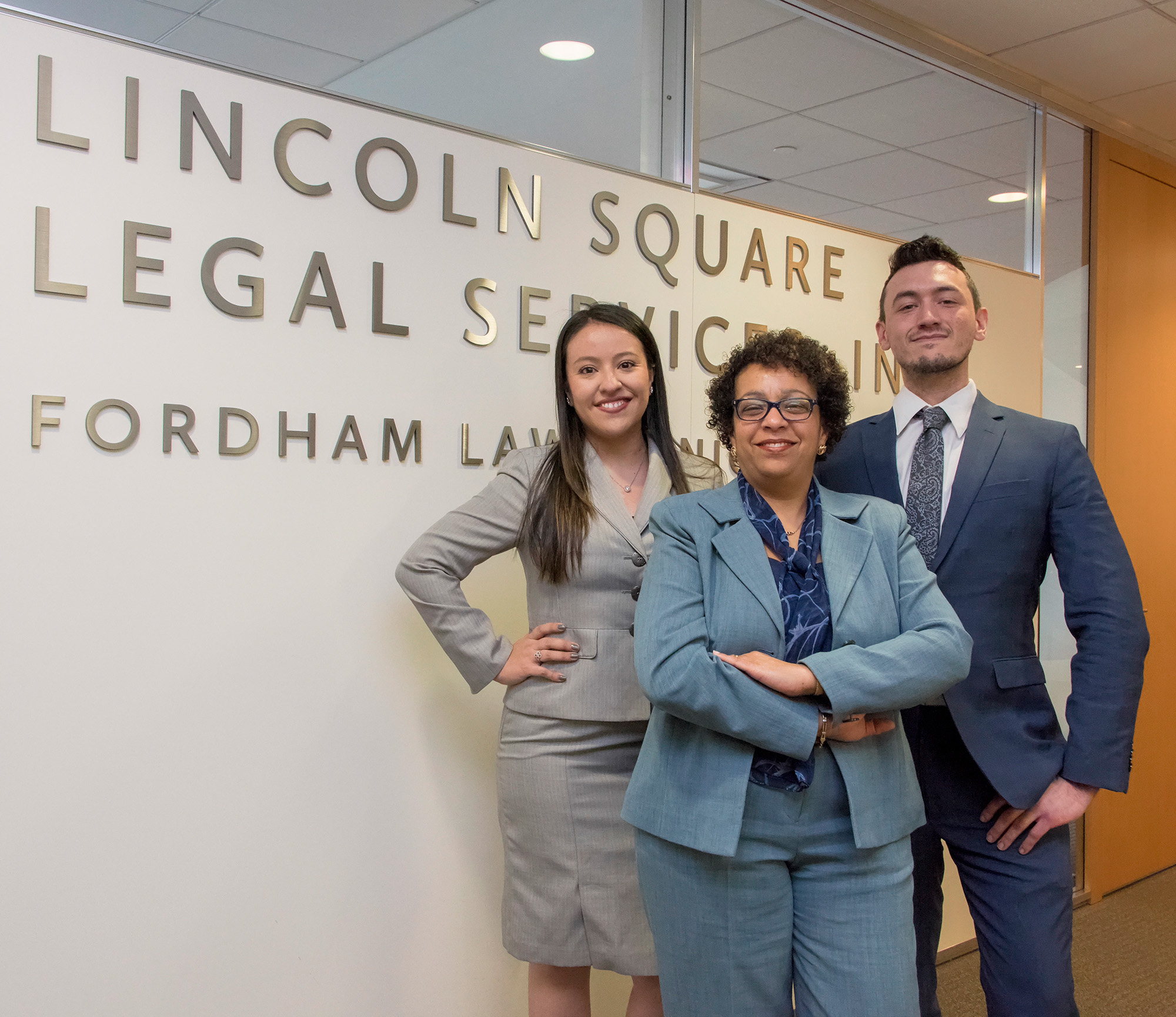 Lincoln Square Legal Services Sign and students