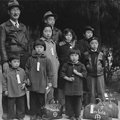 Mochida Family awaiting evacuation, Dorothea Lange, National Archives (1942) 240x240