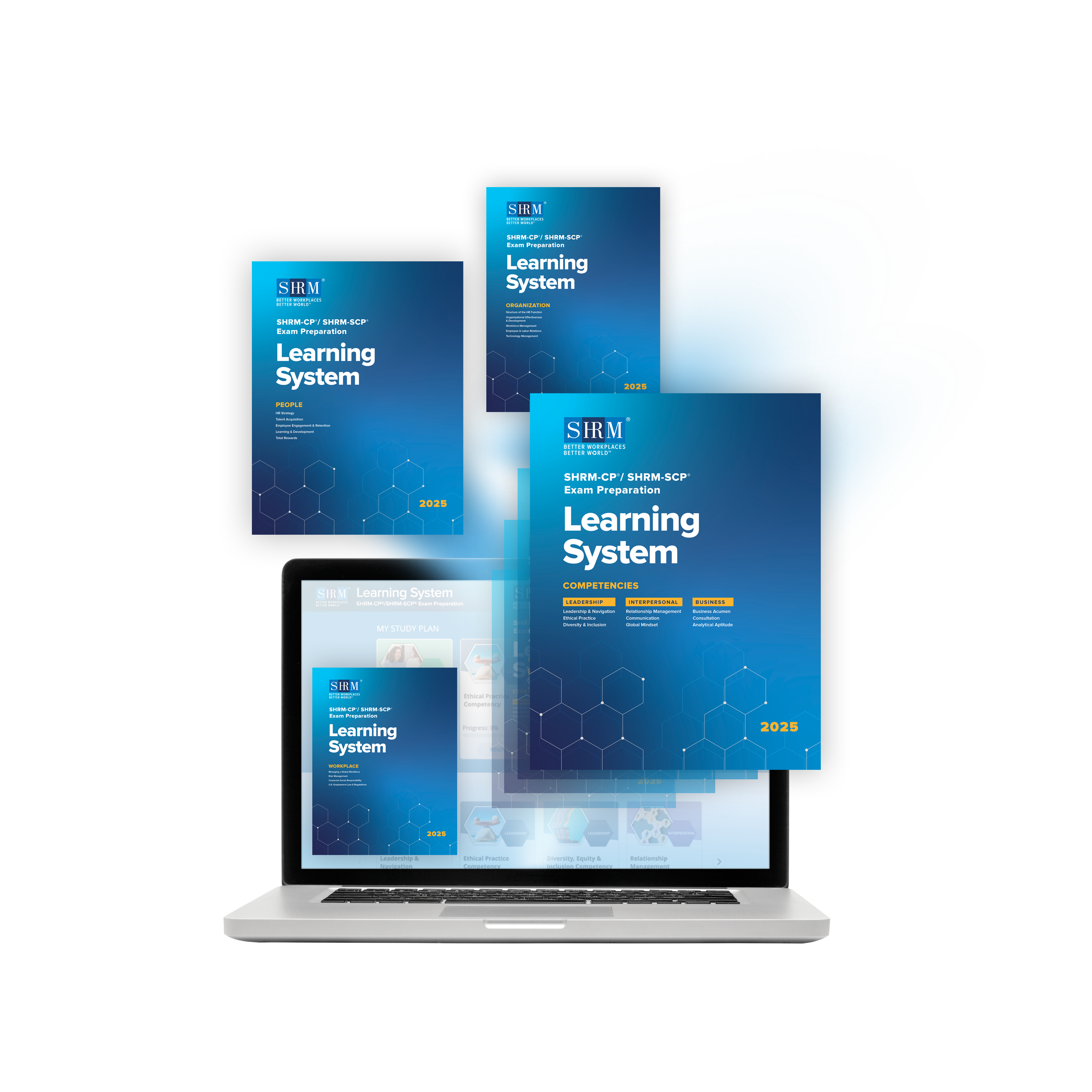 Laptop  of books with the SHRM text