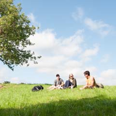 Students on pastoral hillside - SM