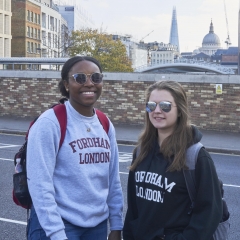 Students stand on bridge in Clerkenwell
