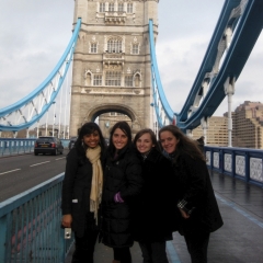 Students stand on tower bridge