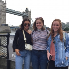 Students stand in Tower Bridge in London