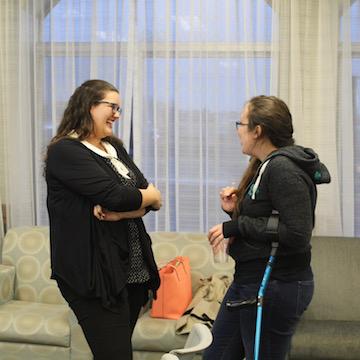 Madelyn Burt (MVST '14) and Rebecca Weiss-Horowitz
(MA Program, Medieval Studies) discuss life after graduation
after the Compatible Careers panel discussion (April 2016).