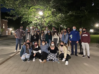 Students in a group with masks