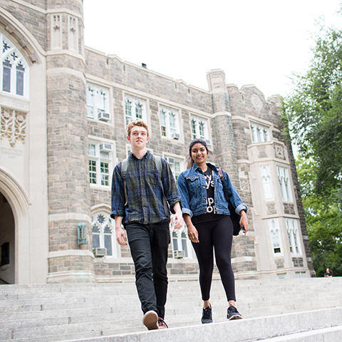 Students Walking Down Steps of Keating