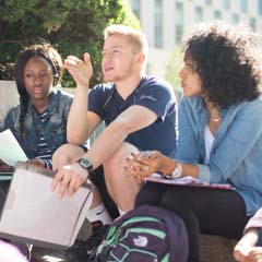 Three Students Outside at LC Plaza