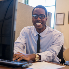 African-American Looking at PC Screen - SM