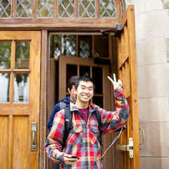 Students Exiting from Campus Building