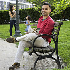 PCS Student Sitting on Bench Outside